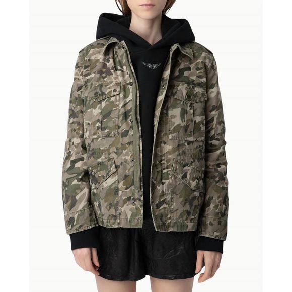 NEW ZADIG & VOLTAIRE krisa canvas camo jacket in grass - Picture 3 of 5
